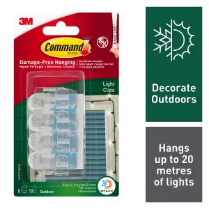 3M Command Small Clear Outdoor lights Clip, Pack of 8