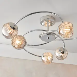 Anson Lighting Baer 6lt Semi Flush light finished in Chrome plate and smoked mirror glass