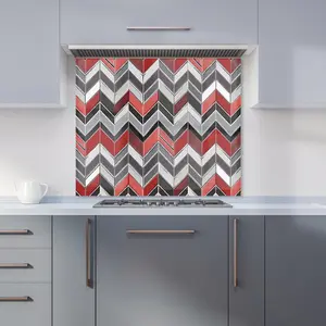 Red Grey Geometric Pattern Premium Glass Kitchen Splashback W700mm x H650mm