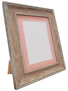 Scandi Distressed Wood Frame with Pink Mount for Image Size 6 x 4 Inch