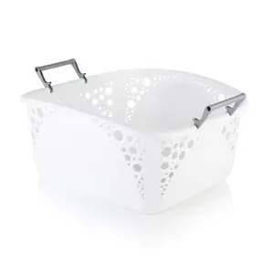 Plastic Laundry Basket with Handles White