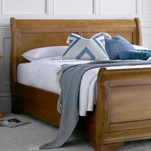 Toulon Wooden Sleigh Bed - Oak Finish - Double 4ft6 Bed Frame Only