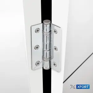 XFORT Polished Chrome Bathroom Door Accessory Pack, Compete with 65mm Bathroom Lock and 75mm Ball Bearing Hinges