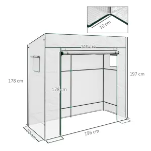 Walk-in Garden Green House with Large Roll-up Door and 2 Mesh Windows, White