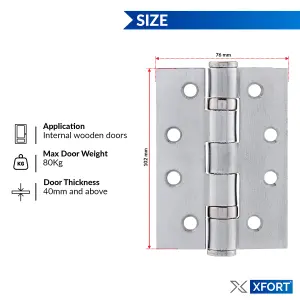 XFORT 4 Inch (100mm) Satin Chrome Ball Bearing Hinges, Steel Door Hinge for Wooden Doors (2 Pairs)