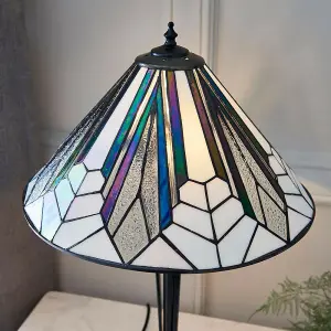 Tiffany Glass Table Lamp Light Black Iridised & Art Deco Textured Shade i00170