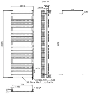 VURTU9 Designer Vertical Electric Radiator, 1800(H) x 600(W), Anthracite, 613687