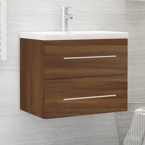 Berkfield Sink Cabinet with Built-in Basin Brown Oak Engineered Wood