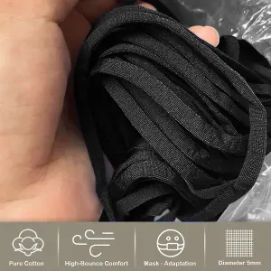 5mm Wide Flat Elastic Band, Soft Stretchy Strap Elastic Cord, Black - 25 meters