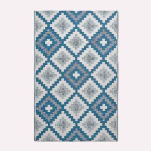 Homescapes Mia Aztec Blue Outdoor Rug, 180 x 270 cm