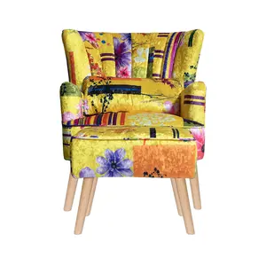 Fabric Gold Patchwork Abigail Accent Wingback Chair with Footstool