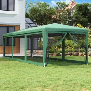 Berkfield Party Tent with 8 Mesh Sidewalls Green 3x9 m HDPE