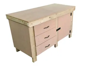 Wooden MDF top workbench, tool cabinet with lockable cupboard (V.3) (H-90cm, D-70cm, L-120cm) double shelf