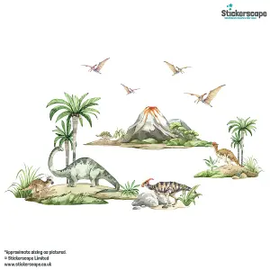 Watercolour Dinosaur Scene Wall Stickers