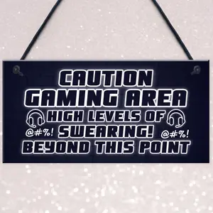 Funny Gaming Sign CAUTION GAMING AREA Plaque Son Birthday Christmas Gift