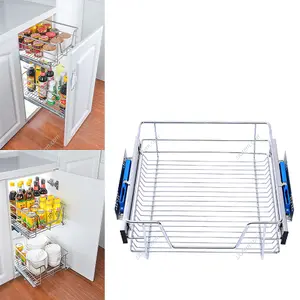 Metal Sliding Kitchen Cabinet Pull Out Wire Basket Cupboard Drawer Organizer W 400mm