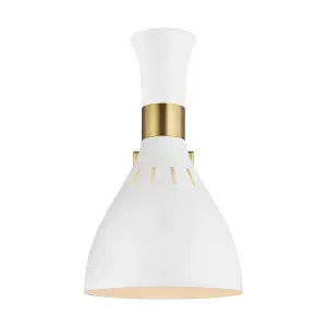 Elstead Joan 1 Light Dome Wall Light, Matt White, Burnished Brass, E27