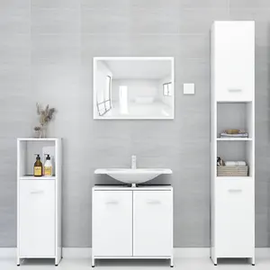 Berkfield 3 Piece Bathroom Furniture Set High Gloss White Engineered Wood