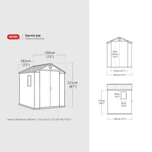 Keter Darwin 6x6 ft Apex 2 door Shed with floor & 1 window (Base included)