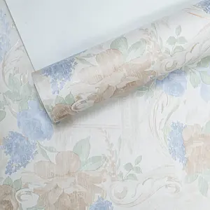 Floral Off White Wallpaper Linen Blue Green Leaves Metallic Paste The Wall Vinyl