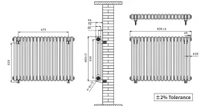 Right Radiators 600x830 mm Horizontal Traditional 2 Column Cast Iron Style Radiator Raw Metal