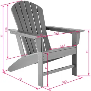 Garden Chair with Footstool - Adirondack design, high backrest, wide armrests - light grey