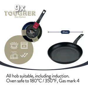 Prestige 9 x Tougher Black Round Aluminium Induction Suitable Non-Stick Frying Pans 21 & 29cm Twin Pack