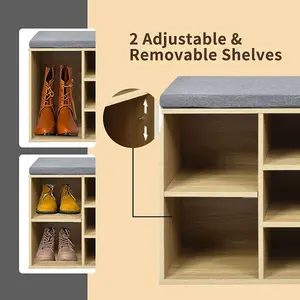 Costway Wooden Shoe Bench Hallway Shoe Storage Rack Cabinet Organizer w/ Seat Cushion