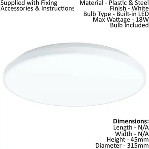 2 PACK Wall / Ceiling Light White Round Surface Moutned 315mm 18W LED