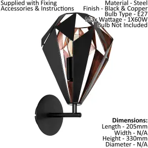 Ceiling Pendant & 2x Matching Wall Lights Black & Copper Shard Geometric Shade