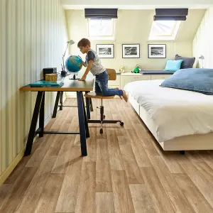 Brown Modern Wood Effect Anti-Slip Vinyl Flooring for Home, Shops, Offices, 2.8mm Thick Vinyl Sheet-6m(19'8") X 2m(6'6")-12m²