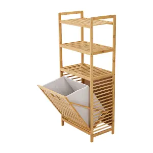 4-Tier Freestanding Bamboo Laundry Hamper Removable Basket Bag