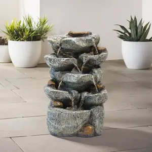 Outdoor Rockery Garden Electric Fountain Water Feature with LED Lights 49 cm