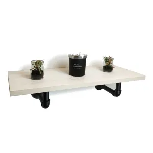 Solid Pine Rustical Shelf White Black Industrial Pipe Bracket 25x60cm