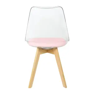 Soho Clear and Blush Pink Plastic Dining Chair with Squared Light Wood Legs