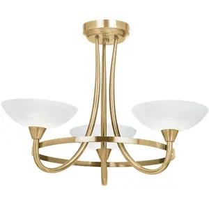 Semi Flush Ceiling Light Antique Brass & White 3 Bulb Hanging Pendant Lamp Shade