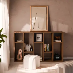 sweeek. 5-tier asymmetrical bookshelf with 10 compartments Basiks Walnut 111.2x39x190 cm