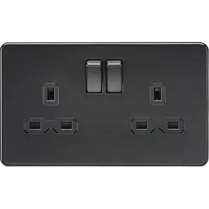 Knightsbridge Screwless Double Switched Socket 2 Gang 13A 2 Pole Matt Black - SFR9000MBB