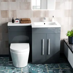 Nes Home 1100mm RH Freestanding Grey Vanity with BTW Rimless Toilet, WC & Basin