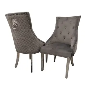 Set Of 2 Bentley Dark Grey Lion Knocker Chrome Dining Chair