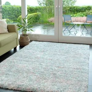 Super Soft Mottled Teal Blue & Blush Pink Shaggy Area Rug 80x150cm