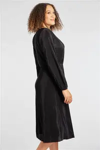 Bonmarche Black Plain Plisse Wrap Dress, Size: 10