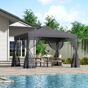 Dark Grey Outdoor Steel Garden Gazebo With Canopy