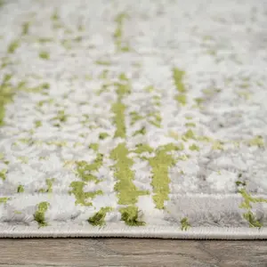 Olive Green Grey Tweed Floral Embossed Living Area Rug 80x150cm