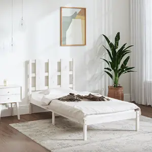 Berkfield Bed Frame White Solid Wood 90x190 cm 3FT Single