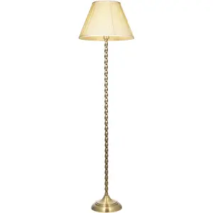 1535mm Floor Lamp - Antique Brass & Ivory Silk Classic Twisted Stem - Standing LED Light Base & Shade