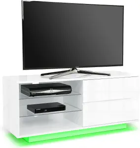 Centurion Supports Gallus High Gloss White with 2-Drawers up to 55" LED/OLED/LCD TV Cabinet with LED Lights