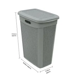 JVL Knit Design Slim Laundry Basket, Grey, 43L