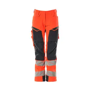 Mascot Accelerate Safe Ladies Diamond Fit Trousers with Kneepad Pockets - Hi-Vis Red/Dark Navy  (32) (Leg Length - Short)