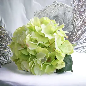 Artificial Silk Hydrangea Stem, Dappled Green. H42 cm.